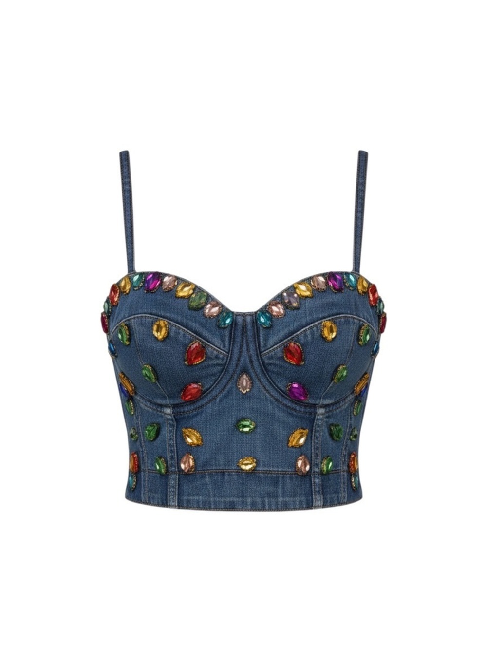 Denim Jewel Embellished Bustier Crop Top